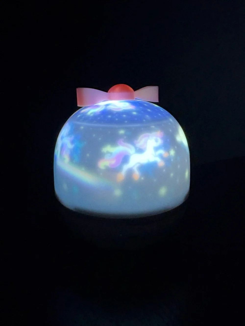 Unicorn Projector Nightlight Soothing Sleep Sounds & Music White w/ Pink Bow - Picture 7 of 7